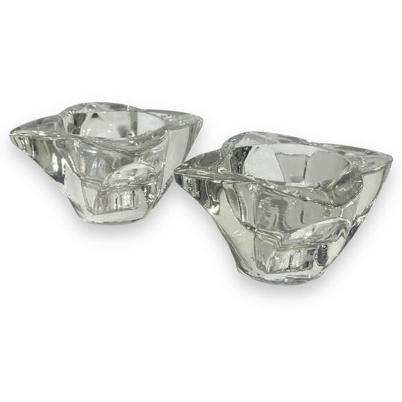 Vintage Lot of 2 Clear Glass Candle Holders Flower Shape Tealight Taper Pillar - Picture 4 of 7